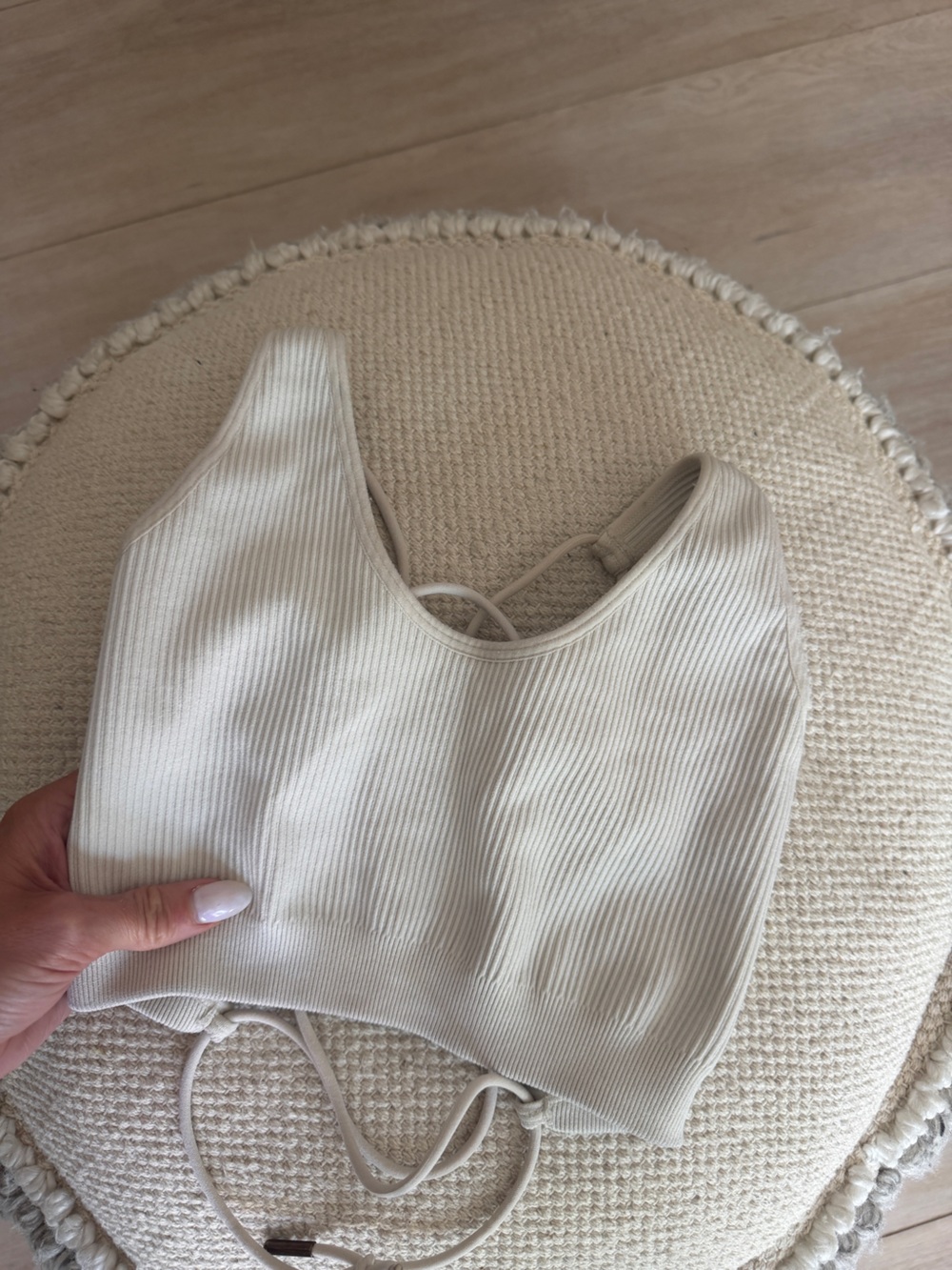 Seamless Ribbed Light Beige Sports Bra